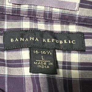 Banana Republic Long Sleeve Shirt Mens Sz Large Purple Plaid Button Up Front